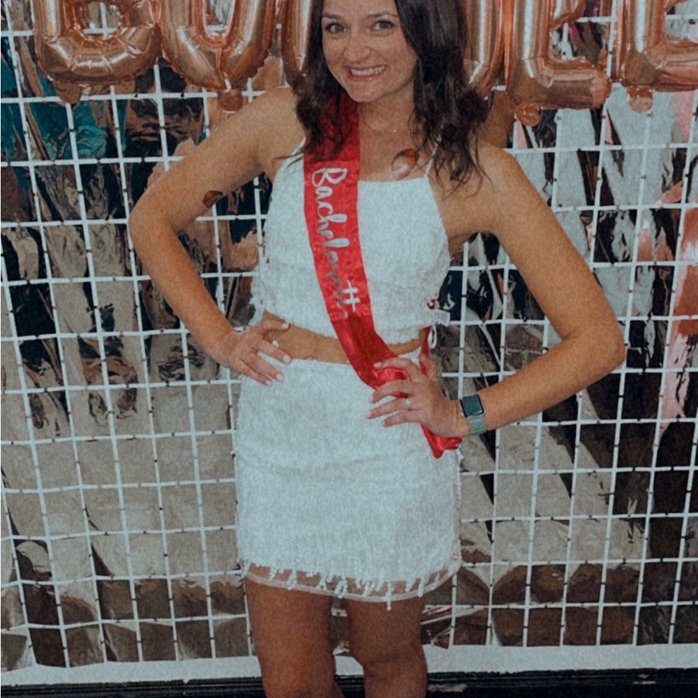 Cutest Bachelorette Outfit!!! Worn once. White two-piece tassel outfit!
